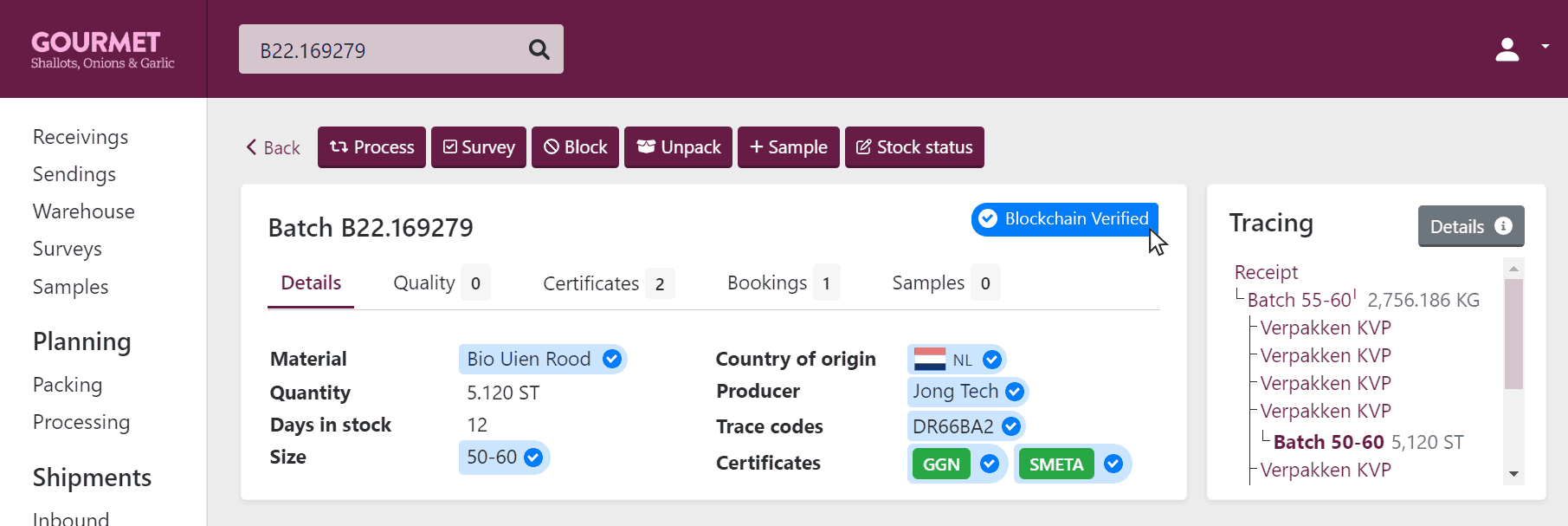 Blockchain verified in Plant